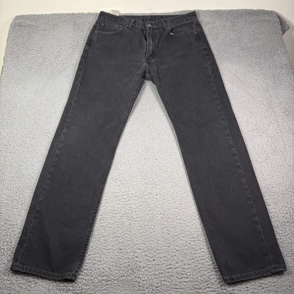 Levis 505 Jeans Mens 36x34 Black Washed Denim Regular Straight Y2K